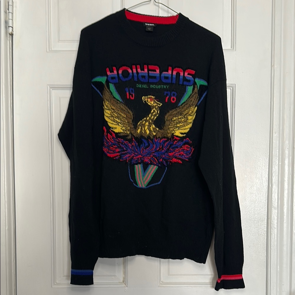 Diesel Black Sweater with Colorful Design OS